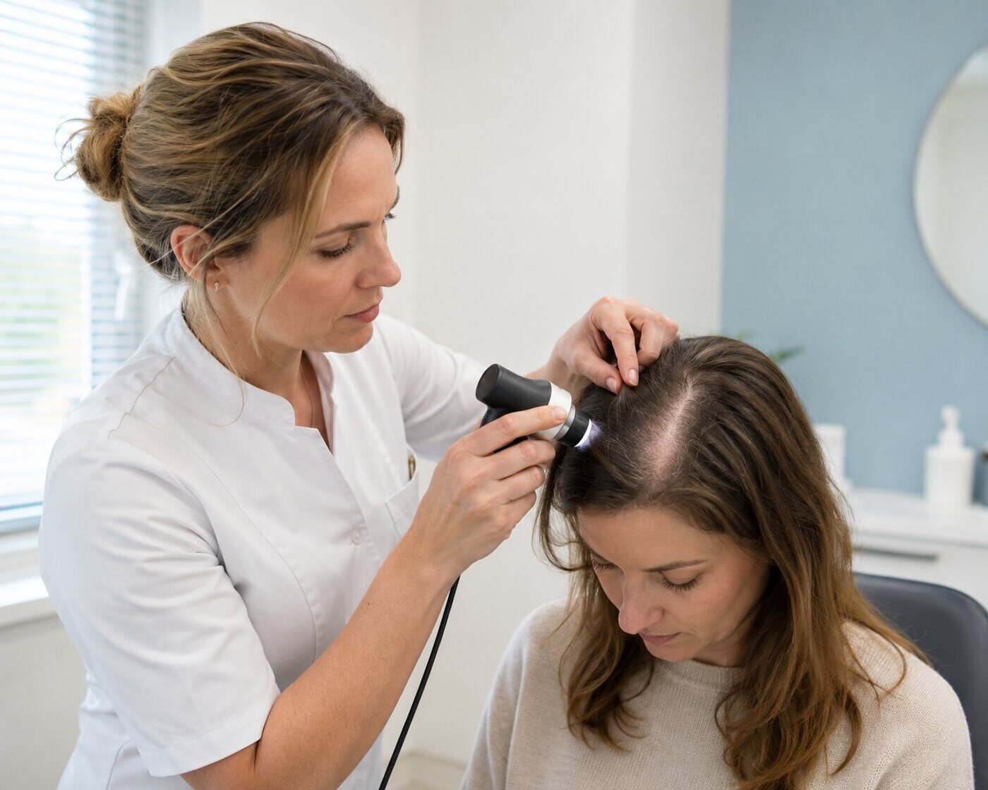 Professionele beoordeling van een kale plek door alopecia areata
