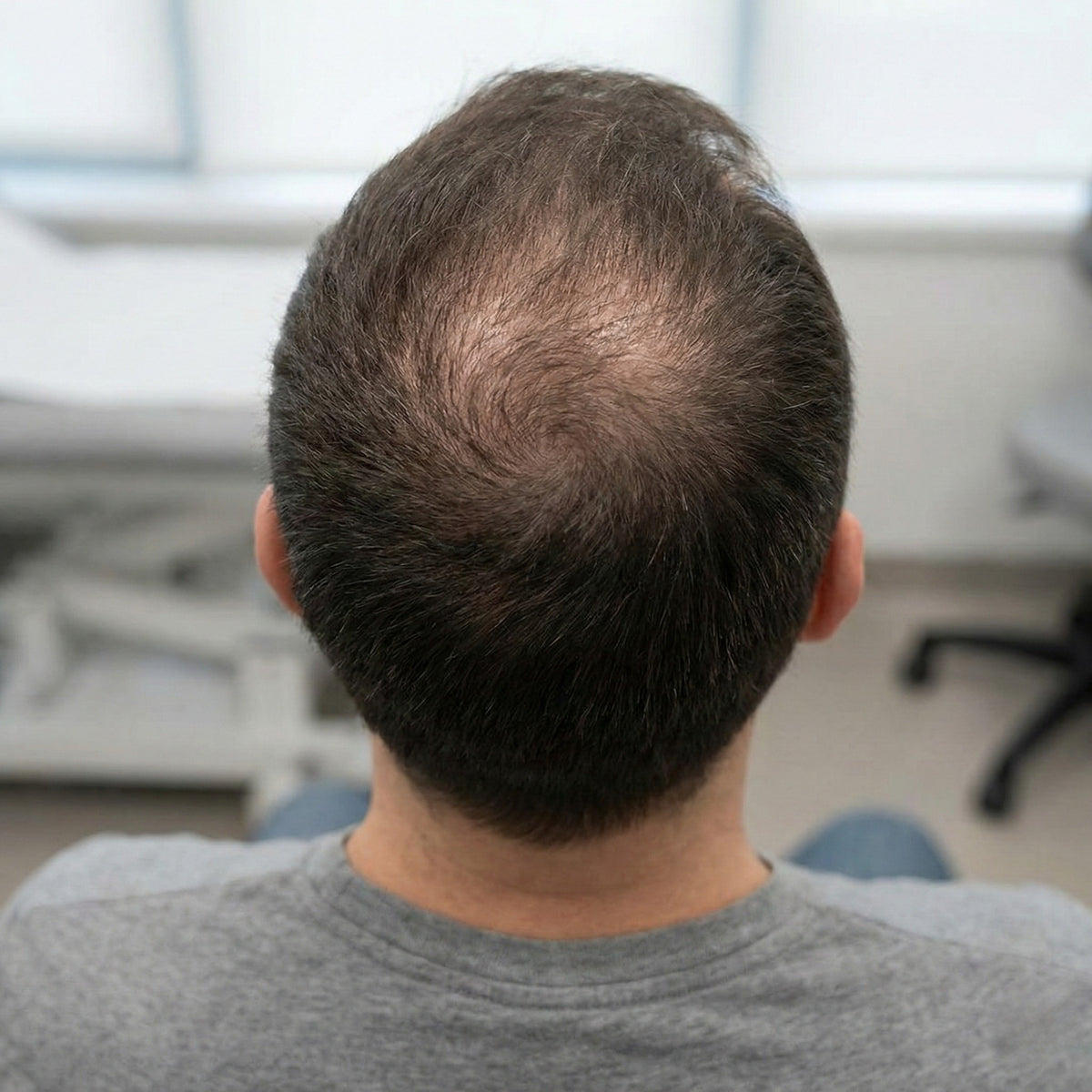 Mann mit allmählicher Haarverdünnung am Oberkopf
